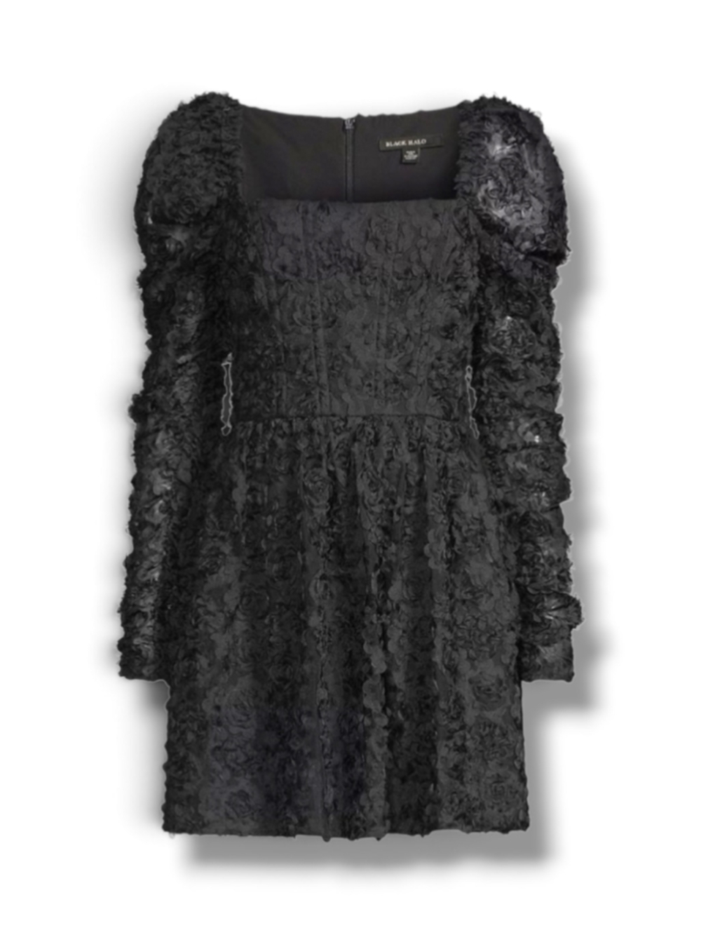Black Halo Alister Floral Corset Mini Dress Onyx Black Long Sleeve Sz 2